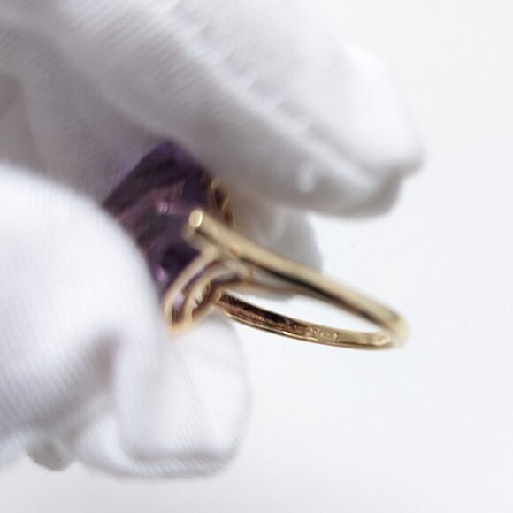 14k Vintage Solid Gold Fantasy Curvy Princess Cut Large Amethyst Cocktail Ring - Picture 6 of 10